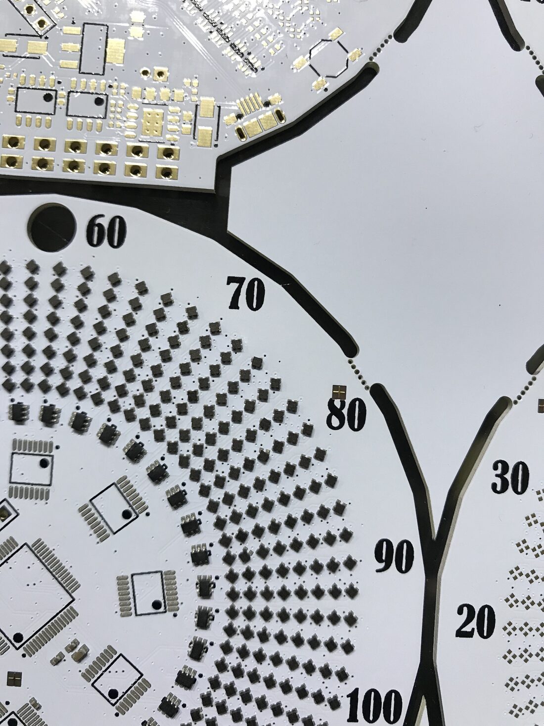 Close-up of the LED array and printed speed numbers on the board